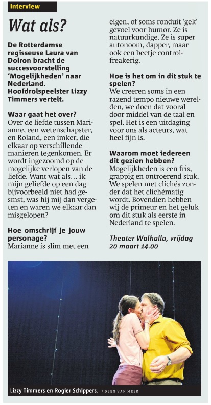 Interview Lizzy in Uitbijlage Metro